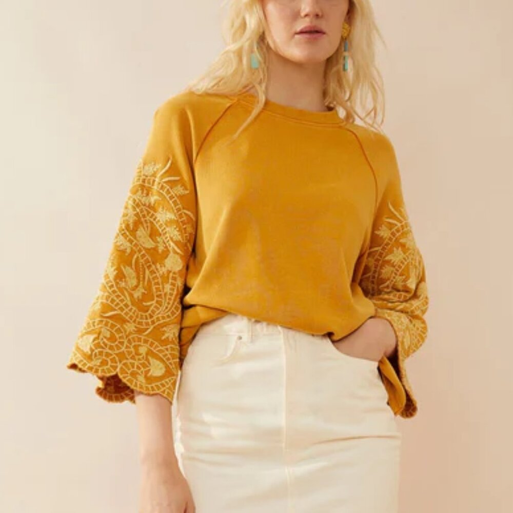 NWT Boho Embroidered Sleeve Sweatshirt